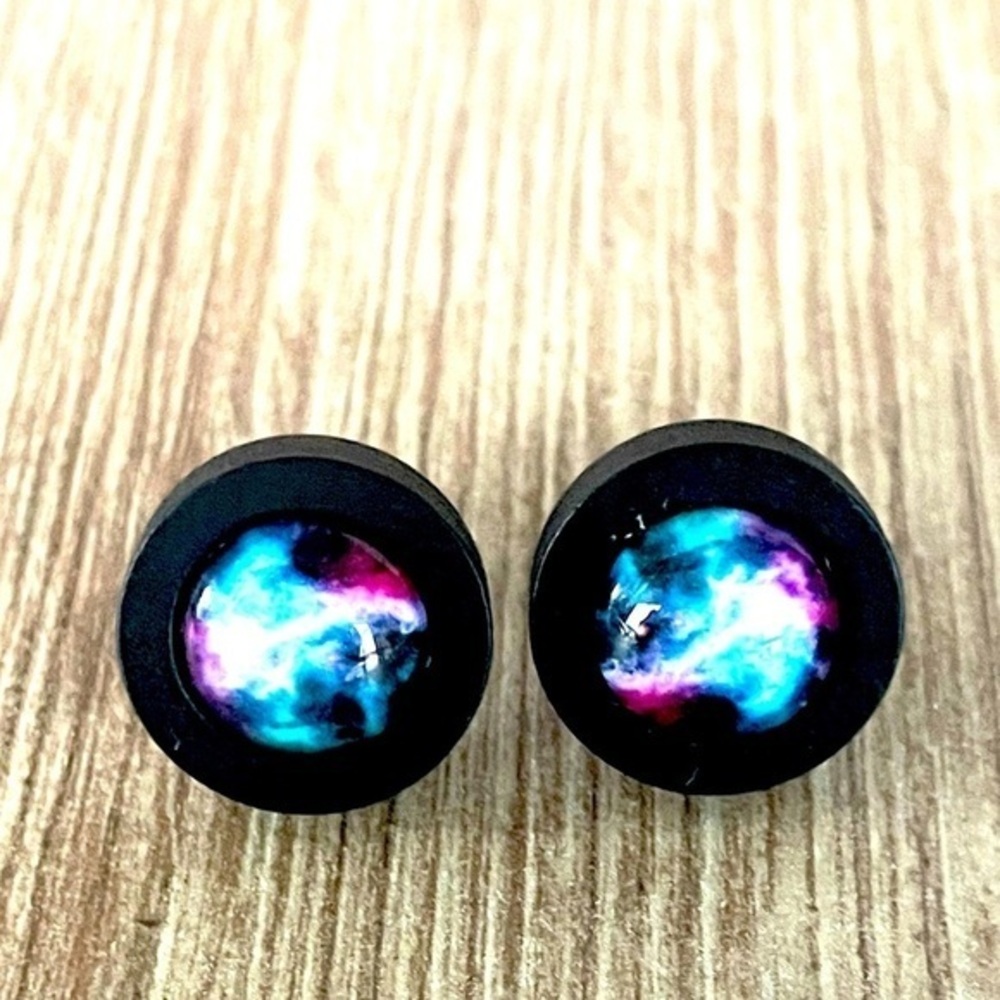 Galaxy Print Wood Stud Earrings, NWT, Unworn, Handmade